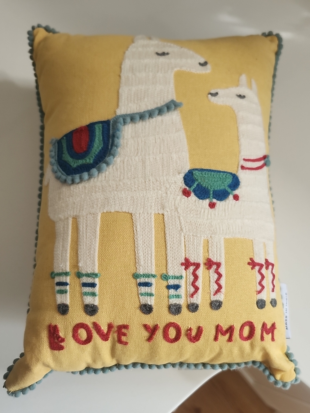 Source Unknown Yellow Llama Accent Pillow with Embroidered Details
